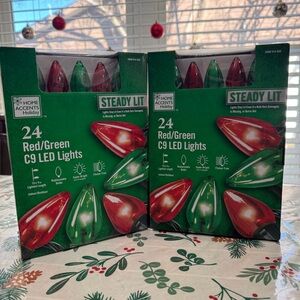Home Accents 2 box Set 24 Red /Green C9 Steady Lit LED Lights Super Bright